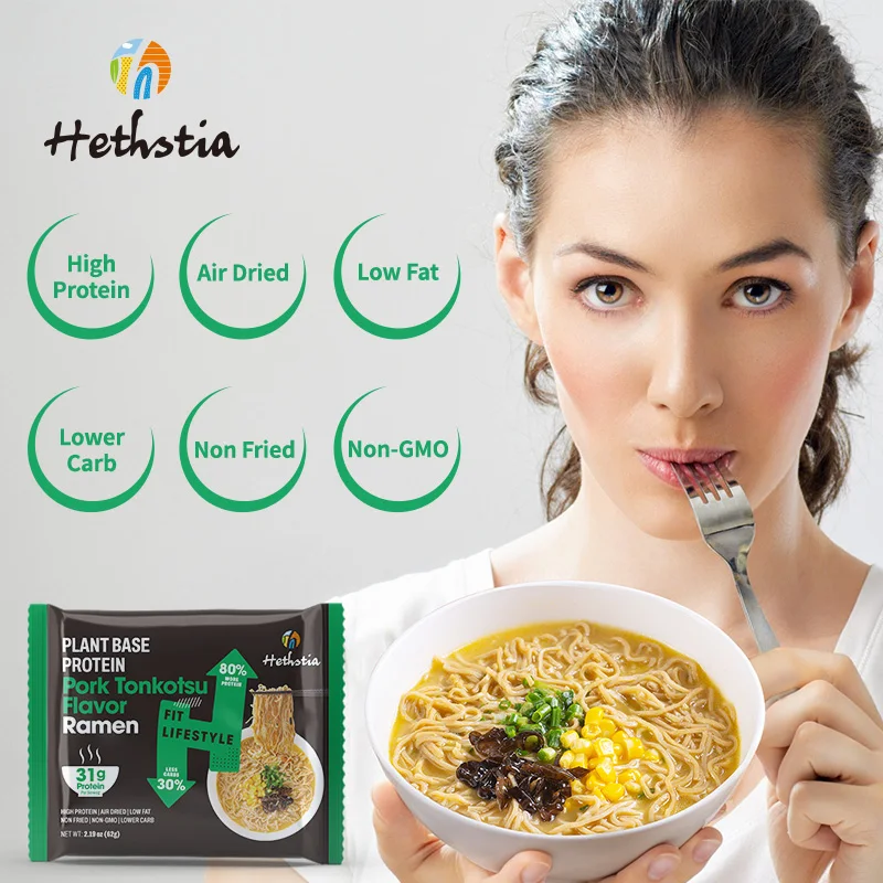 Instant Noodles Healthy Vegan Roasted Pork Tonkotsu Flavor High Protein Ramen with Sauce Pack