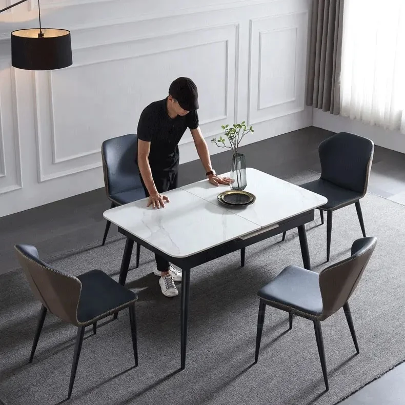 Metal Feet Glass Top Extendable Dining Table Imported Ceramic Cheap Strong Modern Home Furniture Dinning Room Dinner Table 10pcs