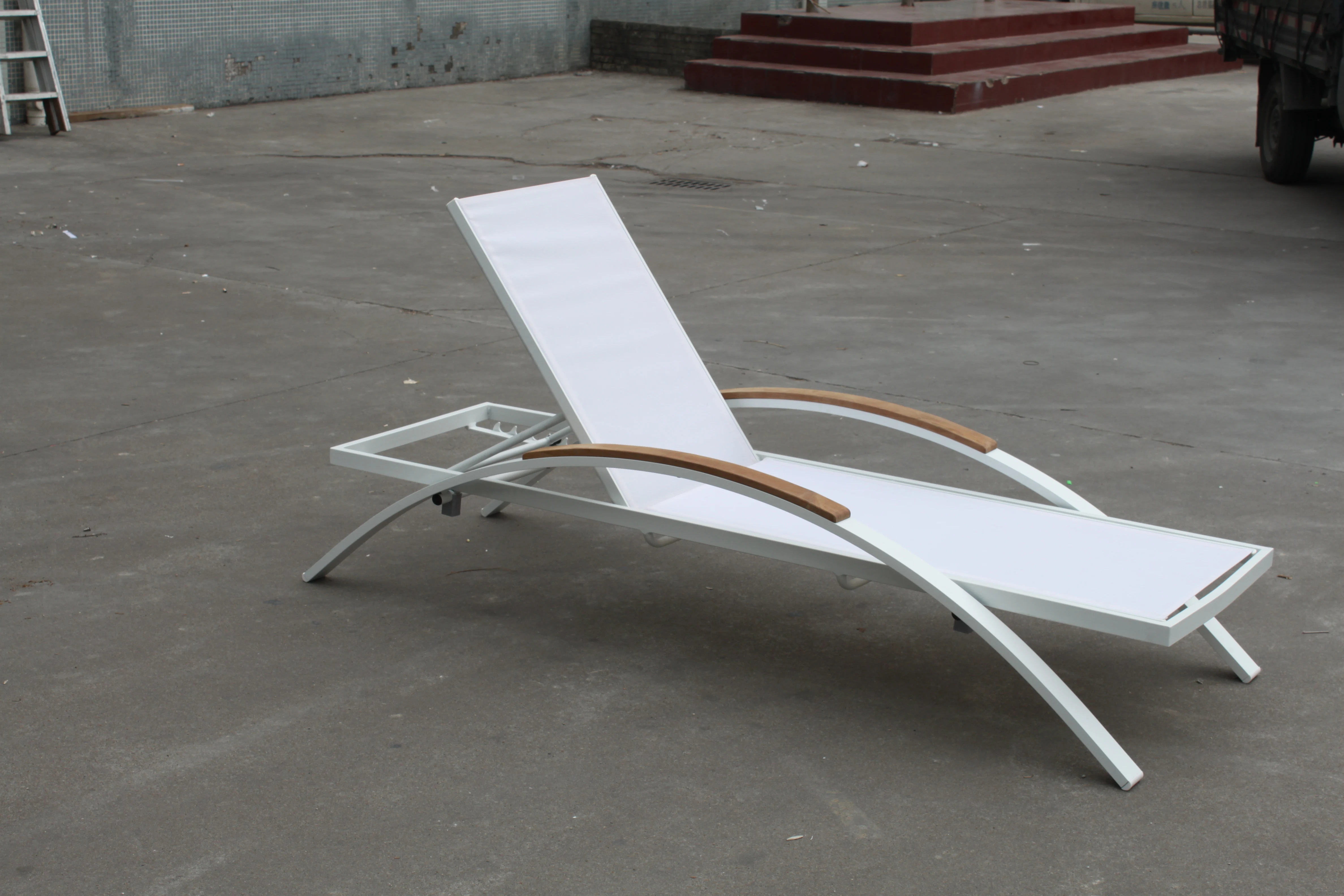 outdoor furniture sun lounge chair teak wood armrest outdoor chaise lounge hotel pool swimming poolside lounger chairs