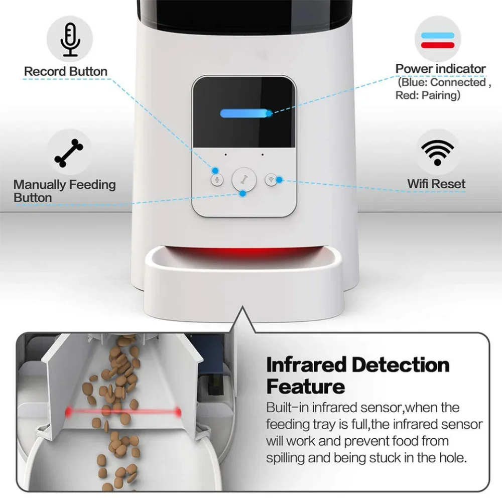 Smart Wifi Automatic Pet Feeder 6L Large Capacity Automatic Dog Feeder App Remote Control Checking Records Pet Food Dispenser