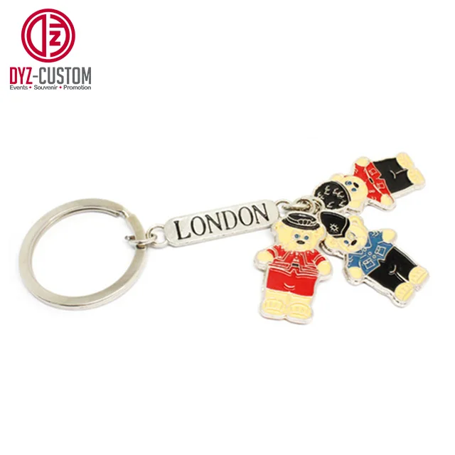 London Souvenir Metal Keychain Red Bus Telephone Box and Union Jack Charms Durable Zinc Alloy Keyring for Keys