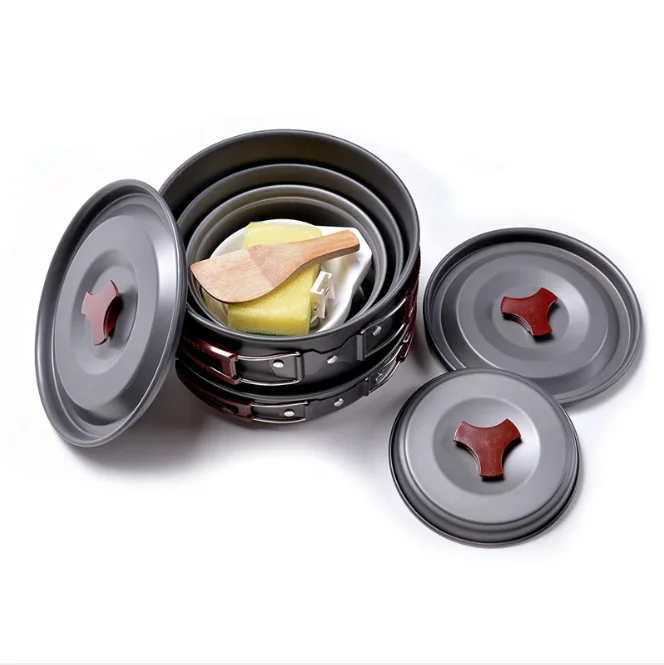 
Hot sale cheap 4-6 person Portable Alloy Outdoor camping Cooking Set Cookware 
