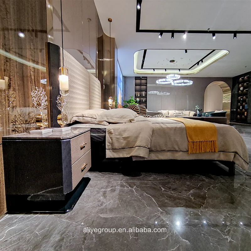 Italian Luxury Wooden Double Leather Bed Designs Bedroom Sets Modern Furniture