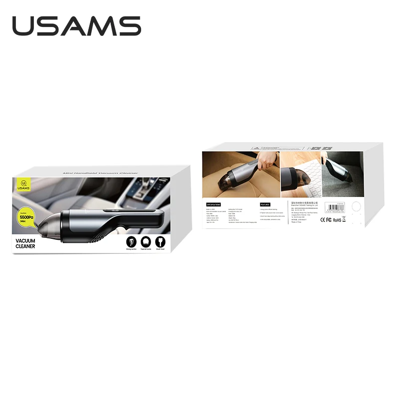 USAMS 5500Pa Strong Power Car Vacuum Cleaner USB Rechargeable Mini Cordless Dust Buster for Car Home Desk Keyboard