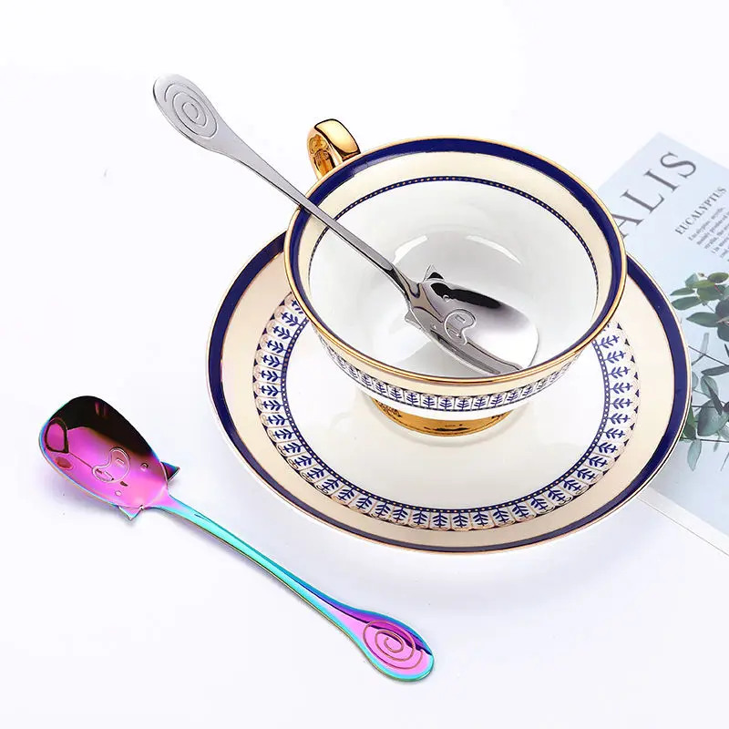 Colorful 304 Stainless Steel Pig Cartoon Spoon Fork Mini Dessert Fruit Salad Tea Coffee Ice