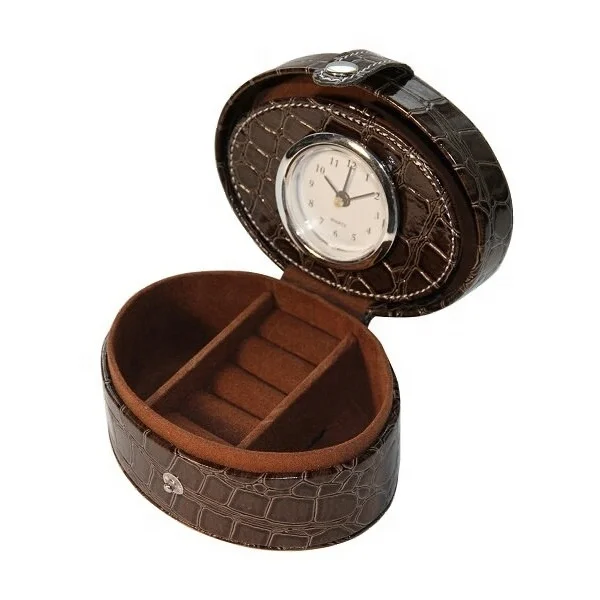 Fashion Customized Pu Leather Travel Alarm Clock With Jewelry Box LG2049C