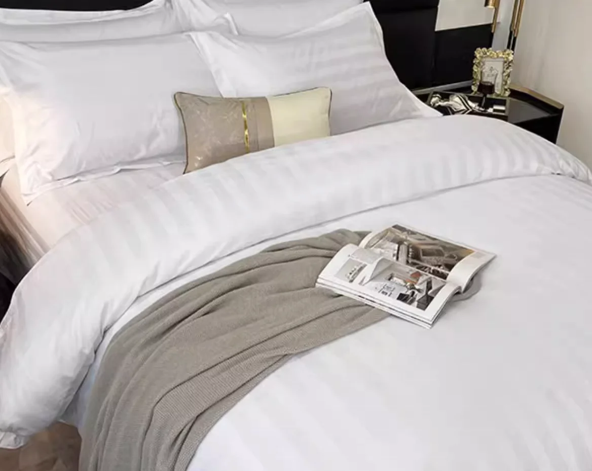 300 thread count long premium cotton sateen weave stripe 100% egyptian cotton fabric hotel bedding