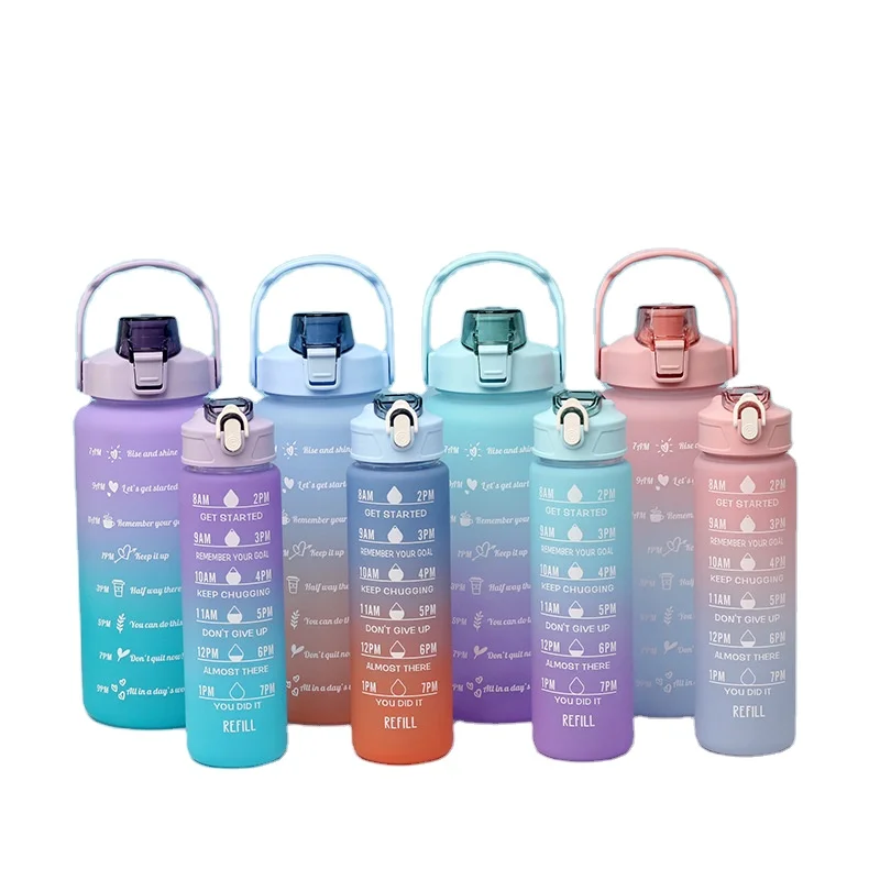 Kuerfit  Plastic Insulated Sports Gymnastics Eco Friendly 2L 0.8L Motivational Travel Water Bottle Set For Gift