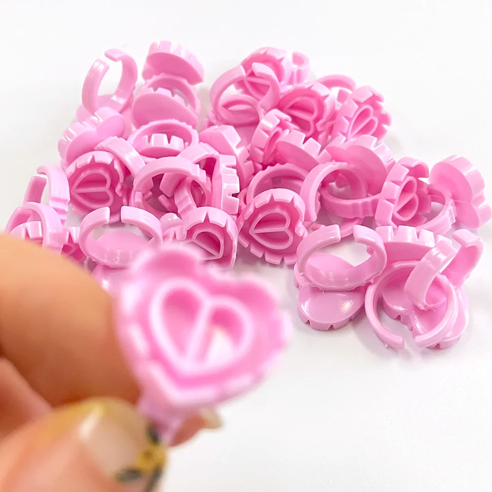 wholesale 100pcs/ bag white/pink disposable heart shape eyelash extension glue holder ring