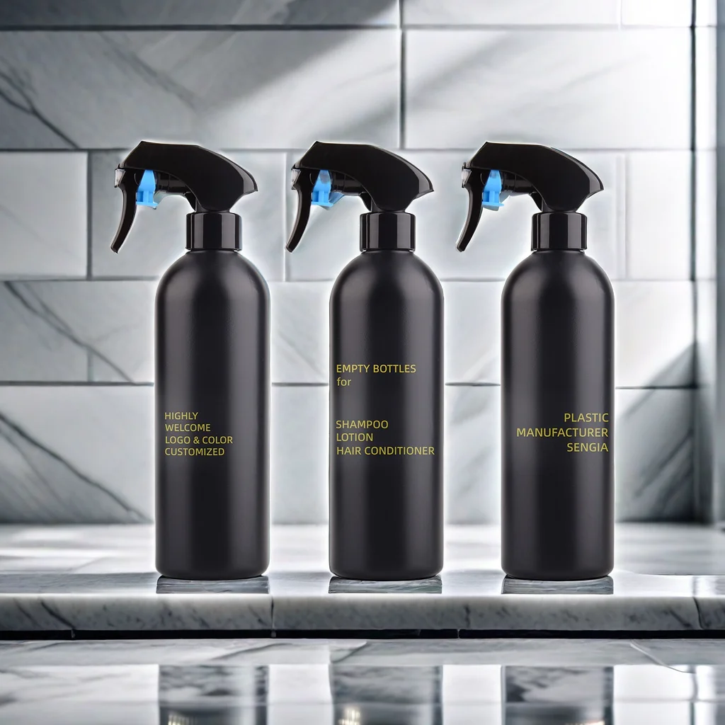 Customized room spray bottles luxury 500ml hdpe black trigger sprayer empty chemical room cleaning bottles