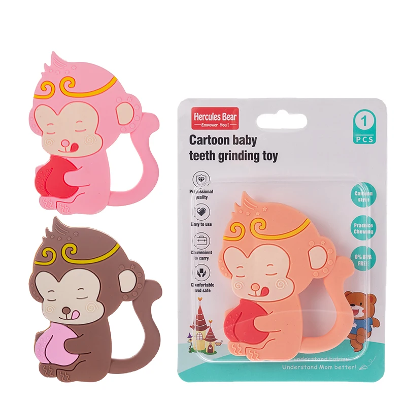 Wholesale OEM BPA free Monkey shaped Baby teeth grinding stick toy food grade comfort toy baby silicone dental gel