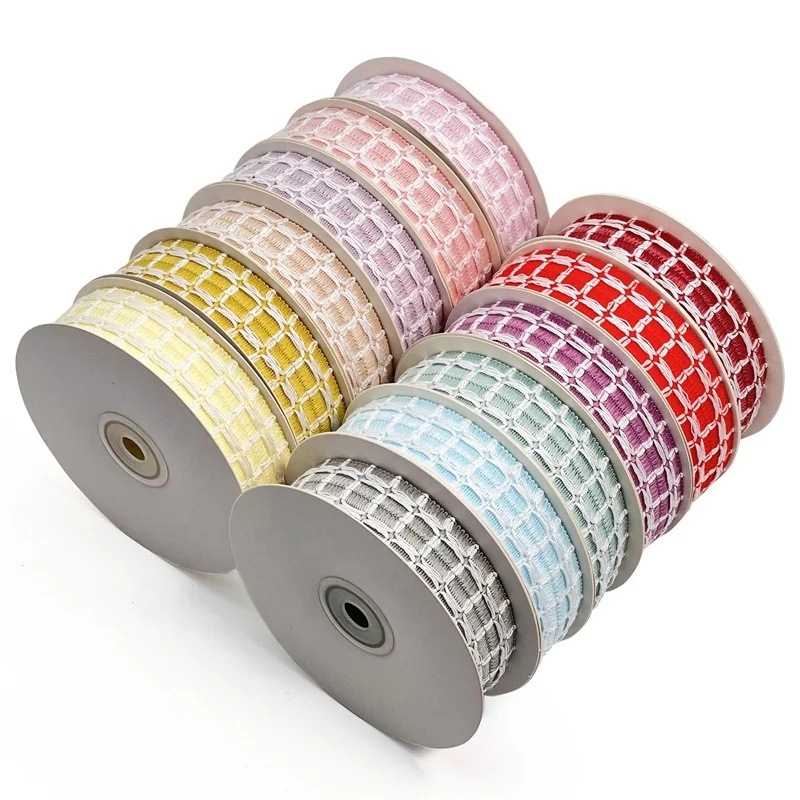 14MM 27MM Hollow Plaid Ribbon Hook Weaving Craft Ribbon Crochet Plaid Gift Ribbon For Diy Gift Box Packaging Flower Decoration