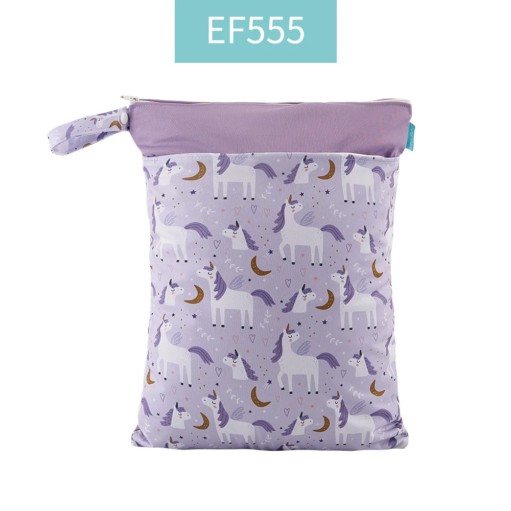 HappyFlute 1PC Reusable Waterproof Fashion Prints Wet Dry Diaper Bag Double Pocket Cloth Handle Wetbags 30*40CM Wholesale