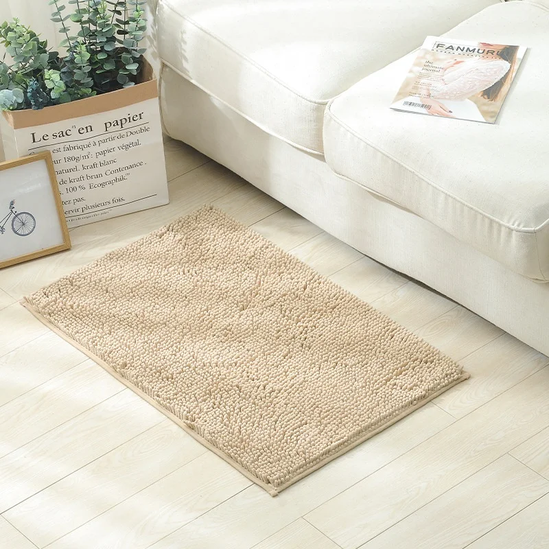 Chinese Suppliers Mass Stock Non Slip Solid Chenille Water Absorption Shaggy Rug Chenille Carpet Bath Mat Shower Mats