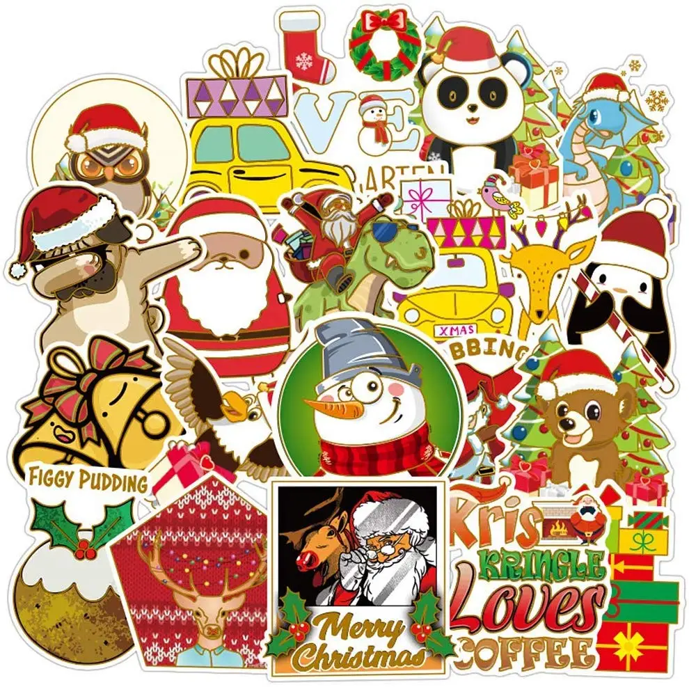 52Pcs Christmas Stickers Decals vinyl stickers water proof  waterproof pvc sticker for Christmas Decoration Holiday Celebration
