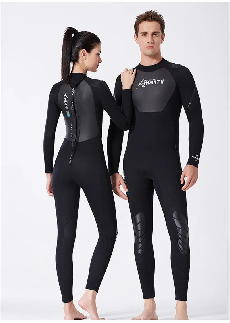 Women Men 3mm Neoprene Wetsuit Thermal Full Body Drive Suit Back Zip Wetsuit for Adults