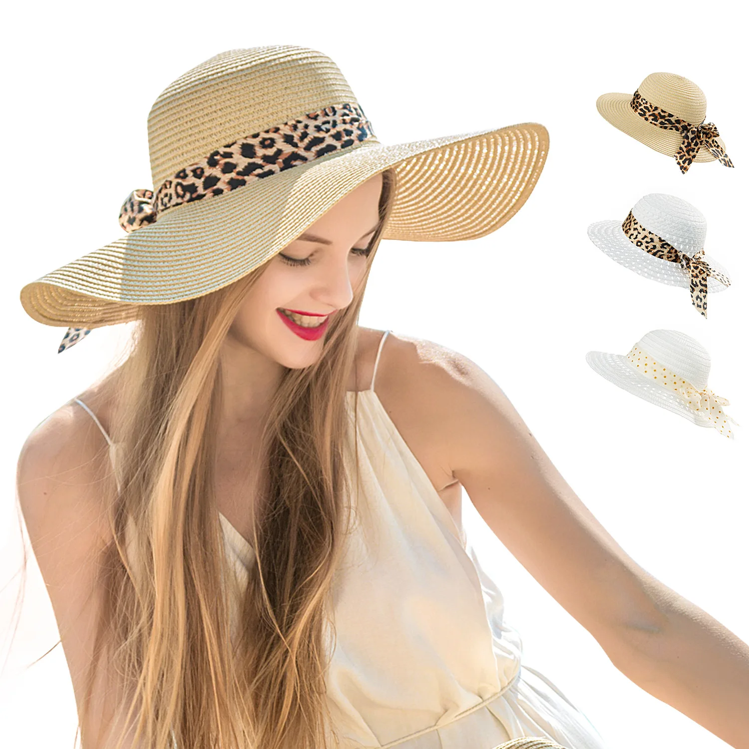 Соломенная шляпа с широкими полями женская, модная пляжная Панама с белыми оттенками бумаги, с защитой от солнца