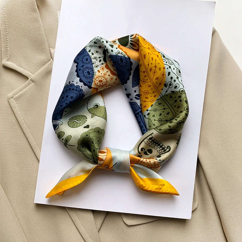 100% Real Silk Square Scarves 52*52 cm Women Fashion Small Bandana Colorful Nature Oil Painting Crepe Satin Plain Handkerchief
