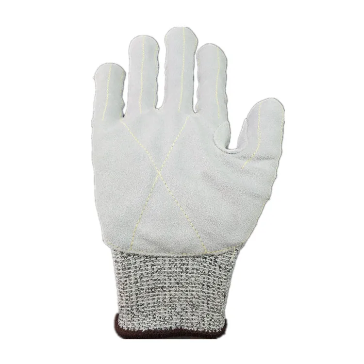 cow split leather on plam and back puncture resistant cut resistant gloves