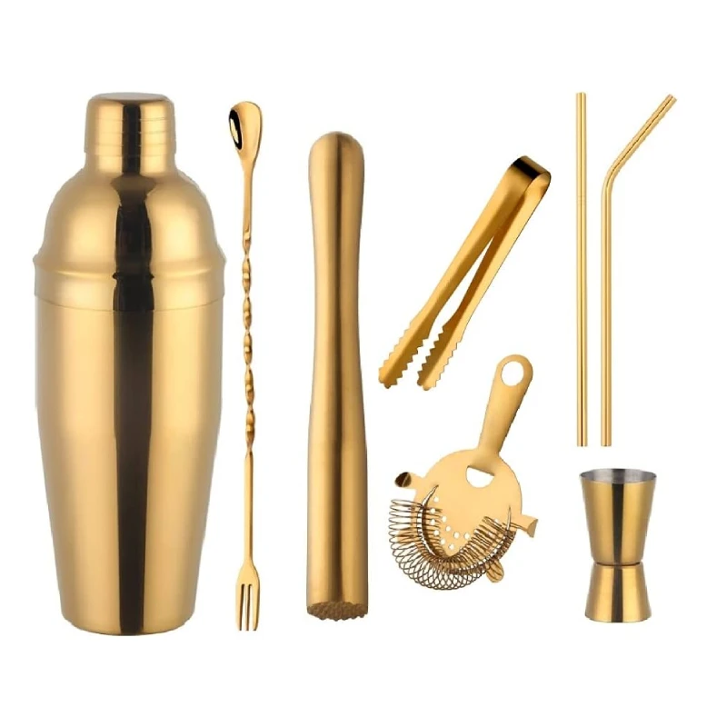 Custom Premium Brushed Bartender Set Cocktail Shaker Set Copper Coated Stainless Steel Rod Cocktail Making Machine Set