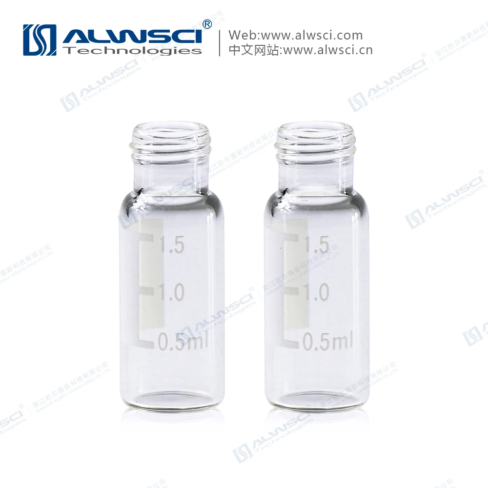ALWSCI 2mL Clear Glass 12x32mm Flat Base 9-425 Screw Thread Vial with Label.