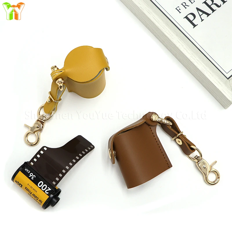 YY Ready to Ship Pu Leather 35mm Film Case Keychain Film Canisters Holder with Caps for Photography