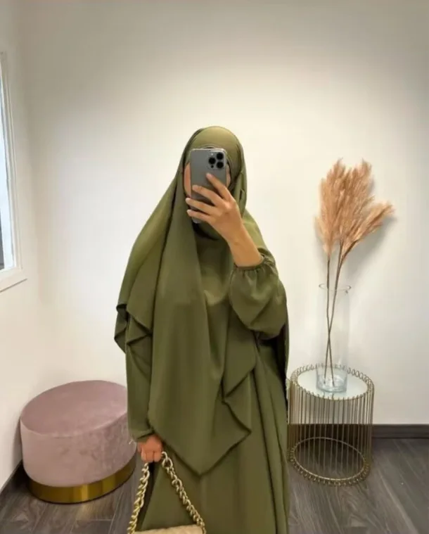 Wholesale Chador 2 Piece Set Solid Color Muslim Abaya Middle East Khimar Long Dress Girls Frock Designs Muslim Maxi Dress