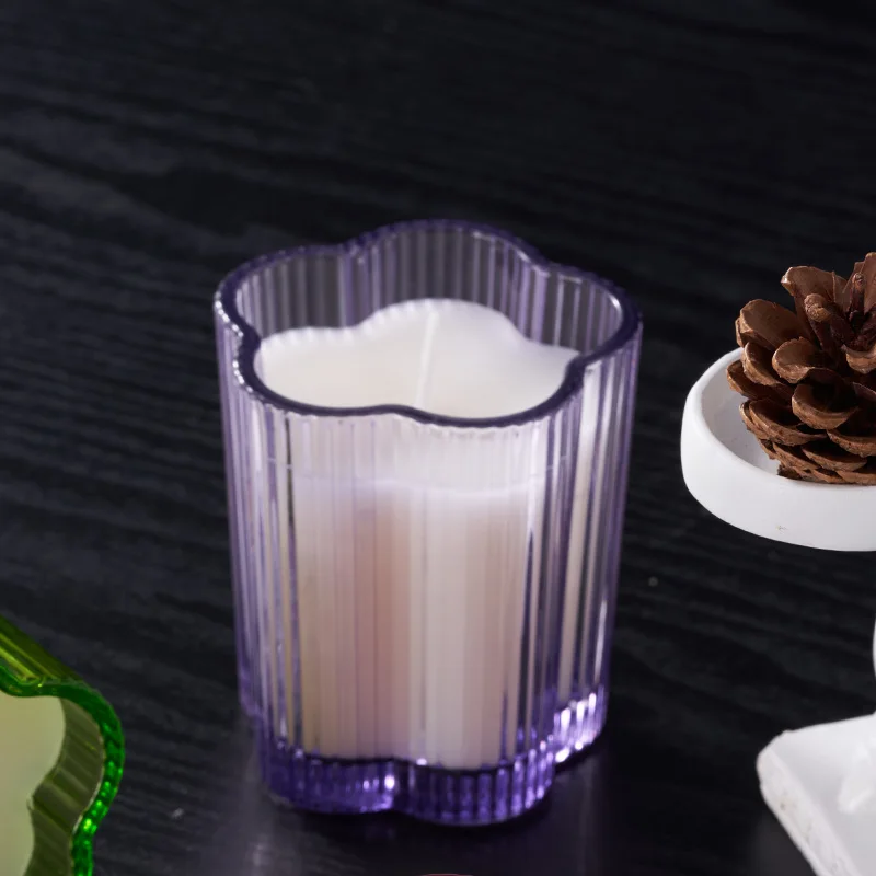 The Factory Supplies Romantic Blossom Shape Vertical Strip Jars To Make Candles