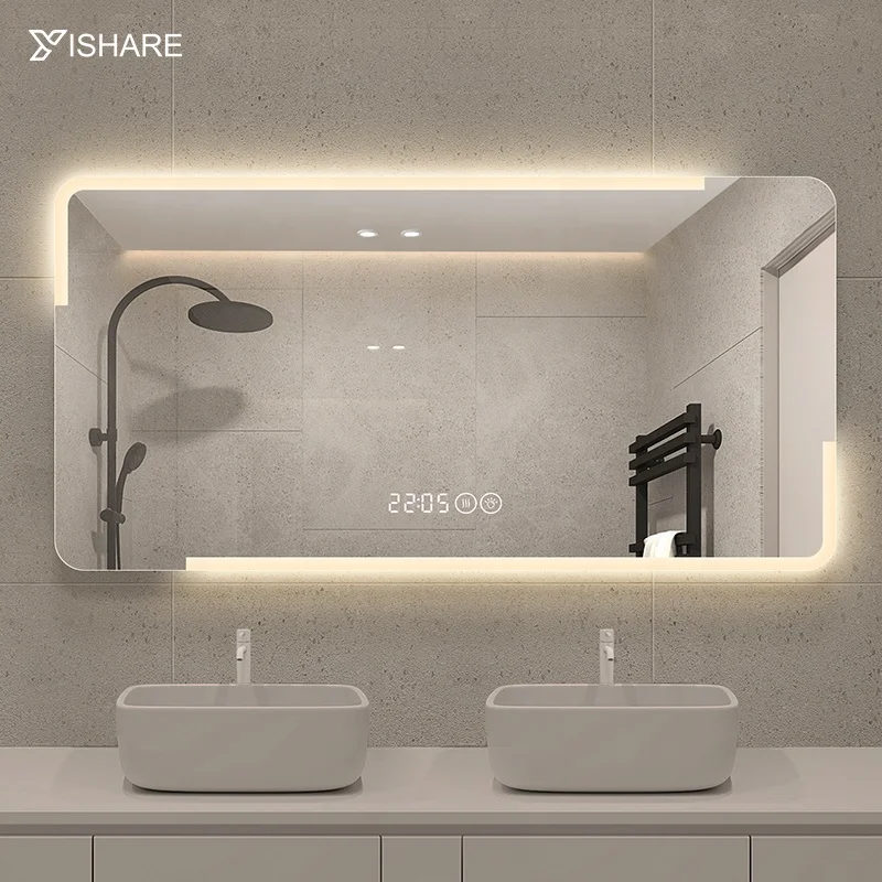 Modern Design Rectangle Smart Vanity LED Illuminated Defogger Waterproof 3 Color Lighted Makeup Mirror Bathroom Mirror