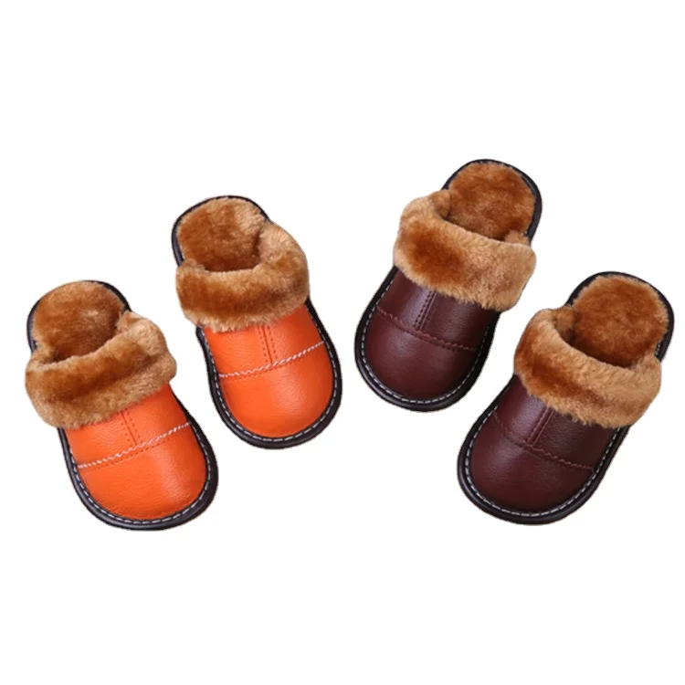 
Children winter leather warm slippers non - slip breathable indoor cotton slippers house slippers 