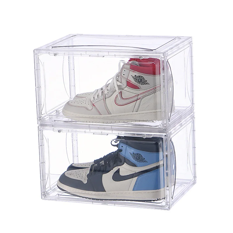 Newest stackable magnetic acrylic clear shoe containers plastic storage box