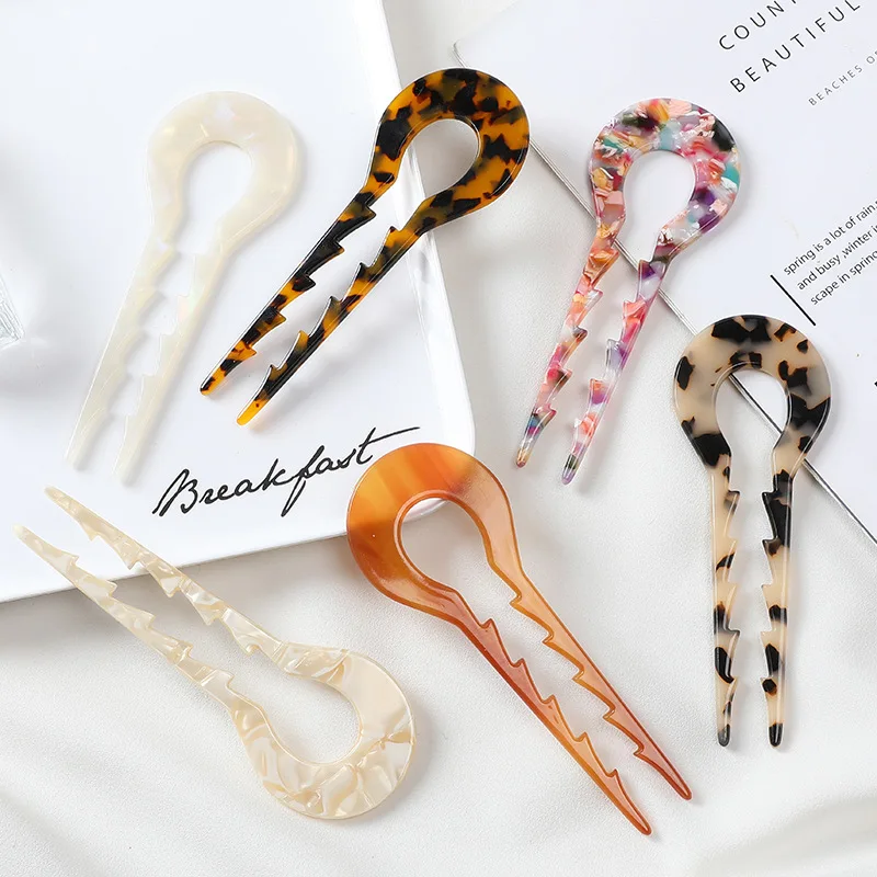 Newest Elegant And Stylish Acetic Acid Hairpins Hair Fork Hair Accessories Hot Selling Hairpins With Toothed Design For Women