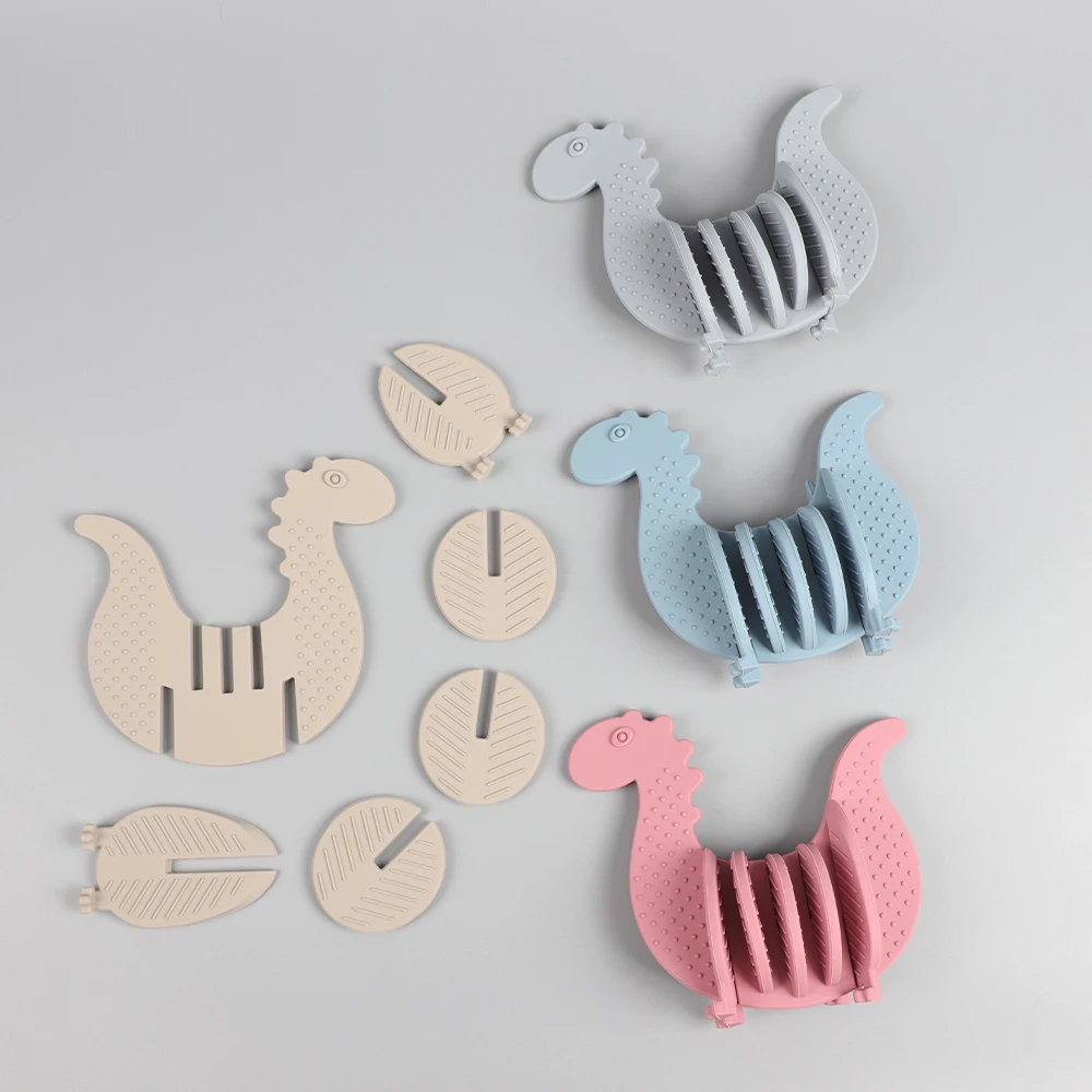 Eversoul OEM ODM BPA Free Dinosaur Shape Baby Teether Silicone Stacking Toys Kids Detachable Educational Jigsaw Toys