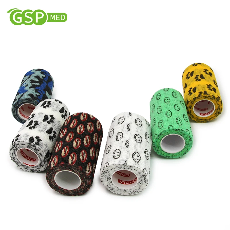 GSP High Quality printed pattern cohesive elastic bandage with latex waterproof hand tear self-adhesive bandage