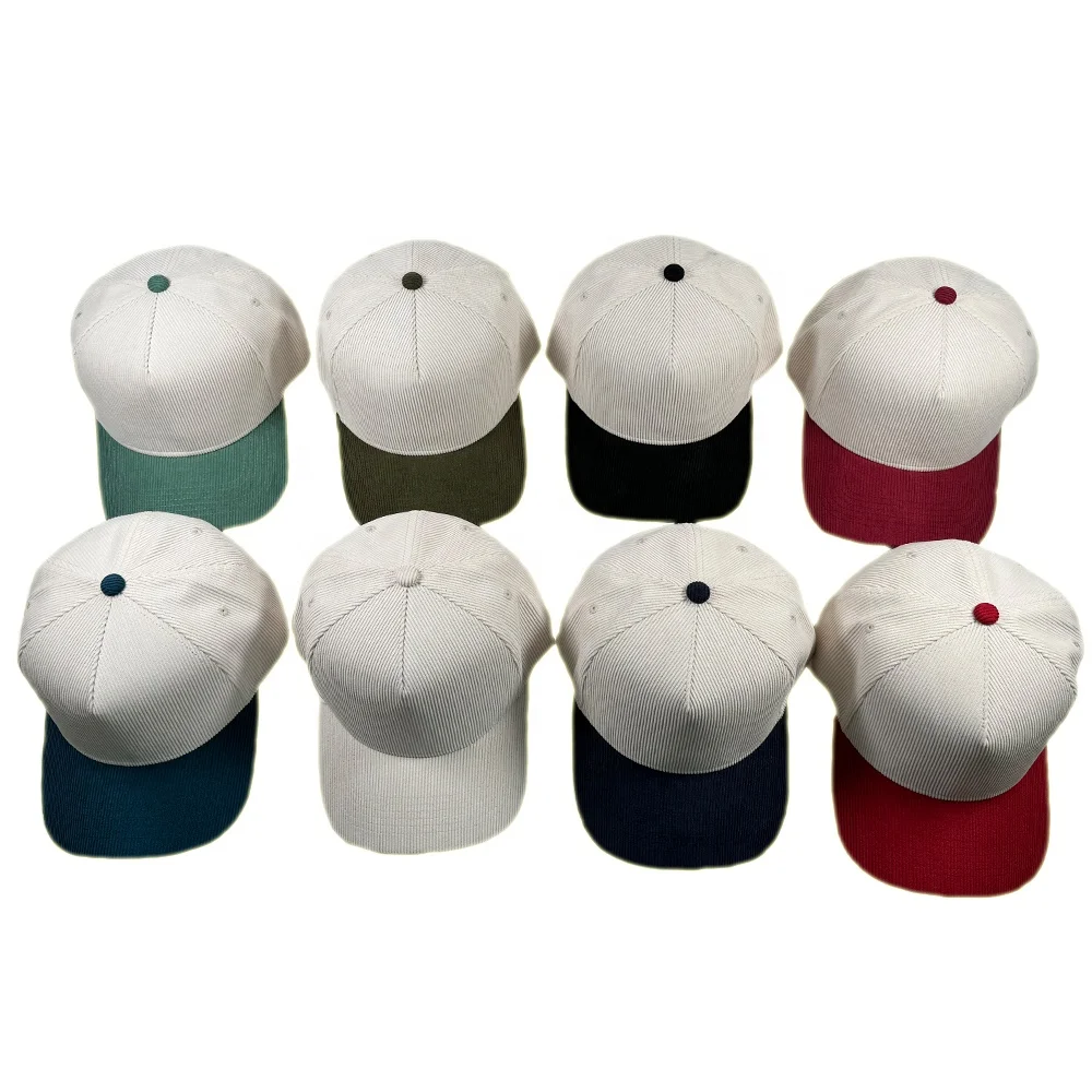OEM fashion unisex two tone colorful A frame 5 panel structured baseball cap custom your design corduroy snapback hat wholesale