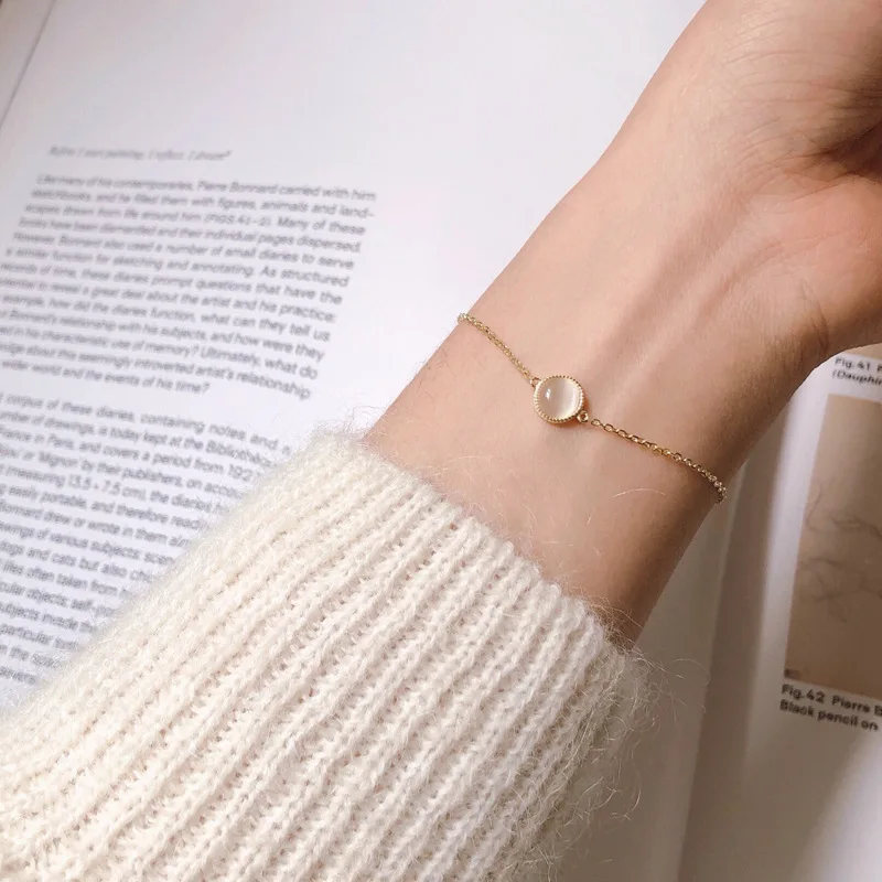 Retro Handmade Design 925 Sterling Silver 14K Gold Plated White Jade  Bracelet for Women Girls
