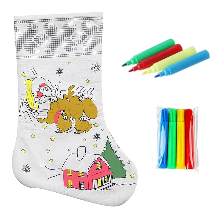 Funny Christmas Socks DIY Painting Drawing Stocking Kids Custom Printing Design Washable Dupont Paper Educational Toy