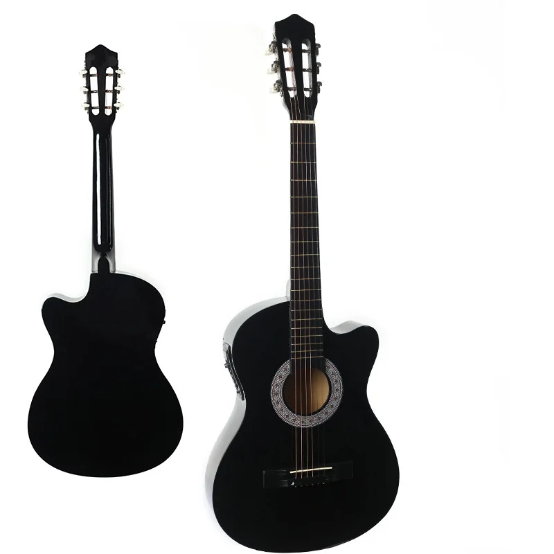 38 Inches Electroacoustic Folk Wooden Steel String Whole Basswood EQ Guitar