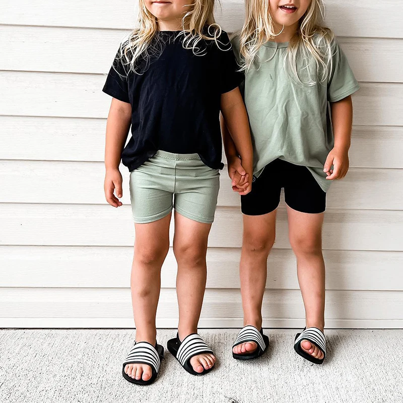 Baby Clothes Set Kids Regular Fit T Shirt Basic Plus Size Biker Shorts Knitted Two Piece Lounge Set Kid Blank Jogger Suit Street