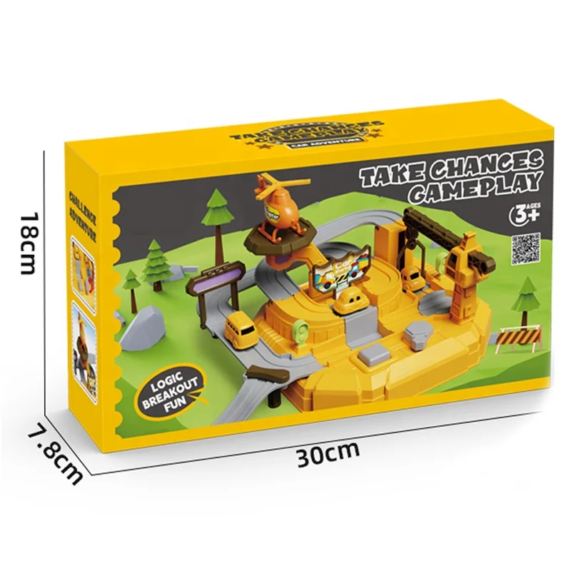 Tik Tok hot sale engineering adventure rail car set track toys cheap plastic table track city toy with mini car *2pcs