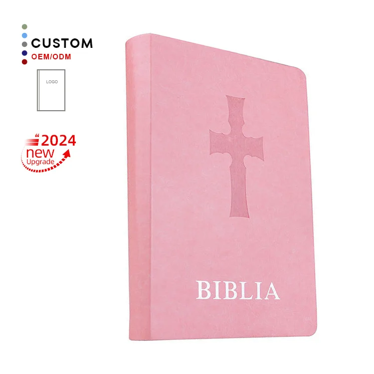 Custom Pink Popular Favorable High Quality Low Price PU Leather King James Version Books Bible Printing
