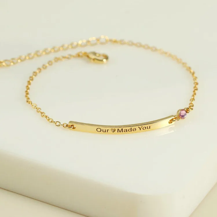factory wholesale personalized custom logo name engraved gold bar 925 sterling silver birthstone bracelet for women