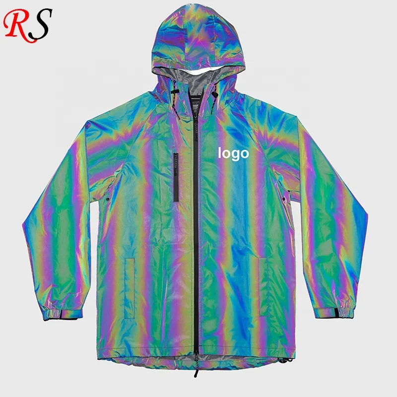 Hot Selling Activewear Mens Hooded Jacket With Zipper Rainbow Reflective Jackets