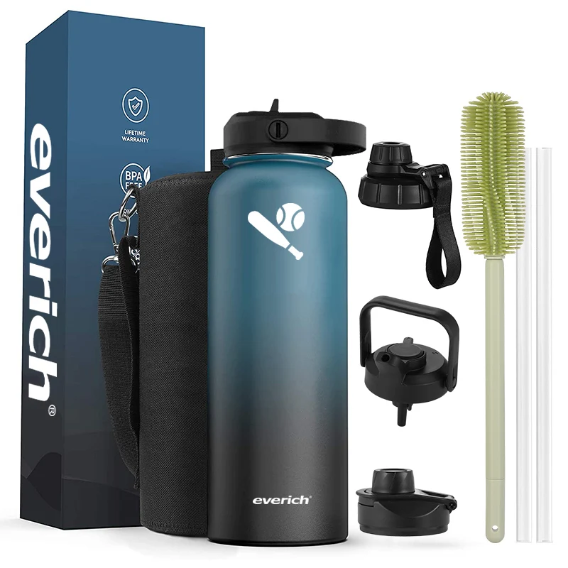 Everich 32oz Reusable Drink Sport Flask Water Bottles Double Wall Insulated Stainless Steel Water Bottle with Custom Logo Straw