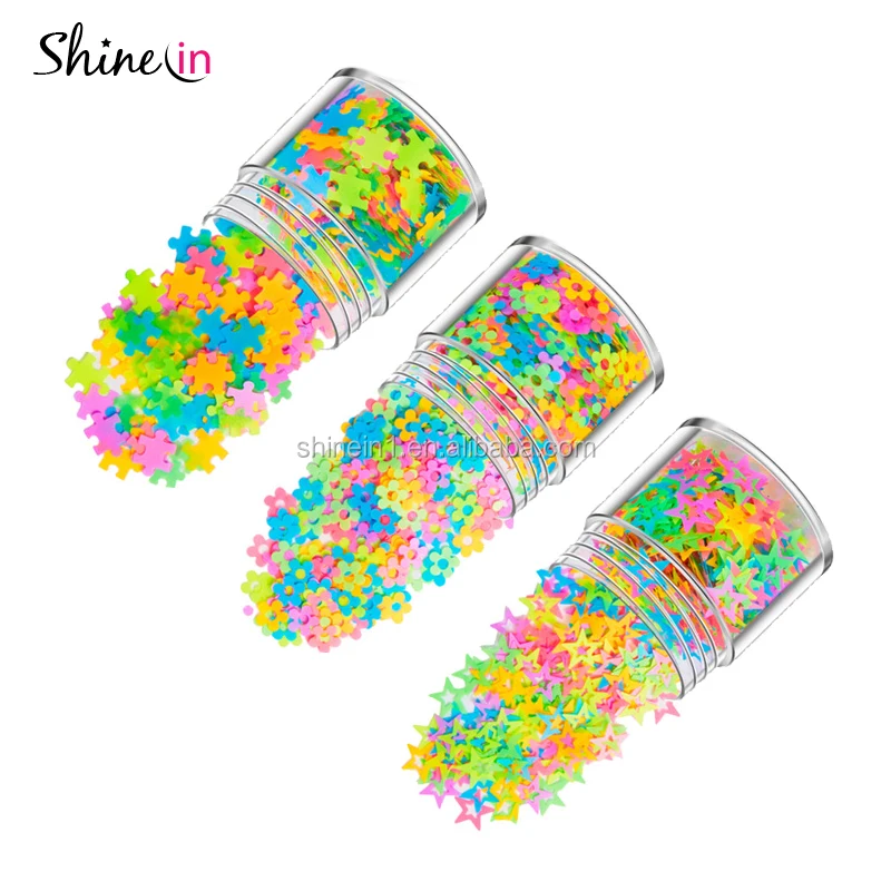 Shinein Chunky Neon Heart Glitter Fluorescent Butterfly Dot Neon Shape Glitter Nail Art Mixed Neon Color Glitter for Festival