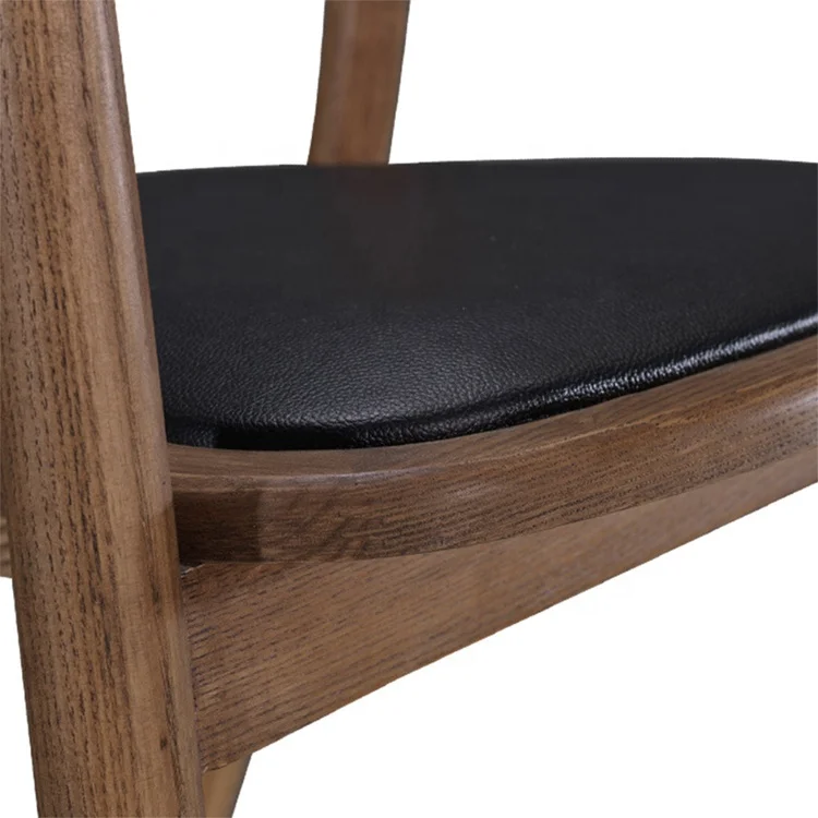 Antique Chinese Style Solid Wood Leather Hotel Leisure Dining Arm Chair