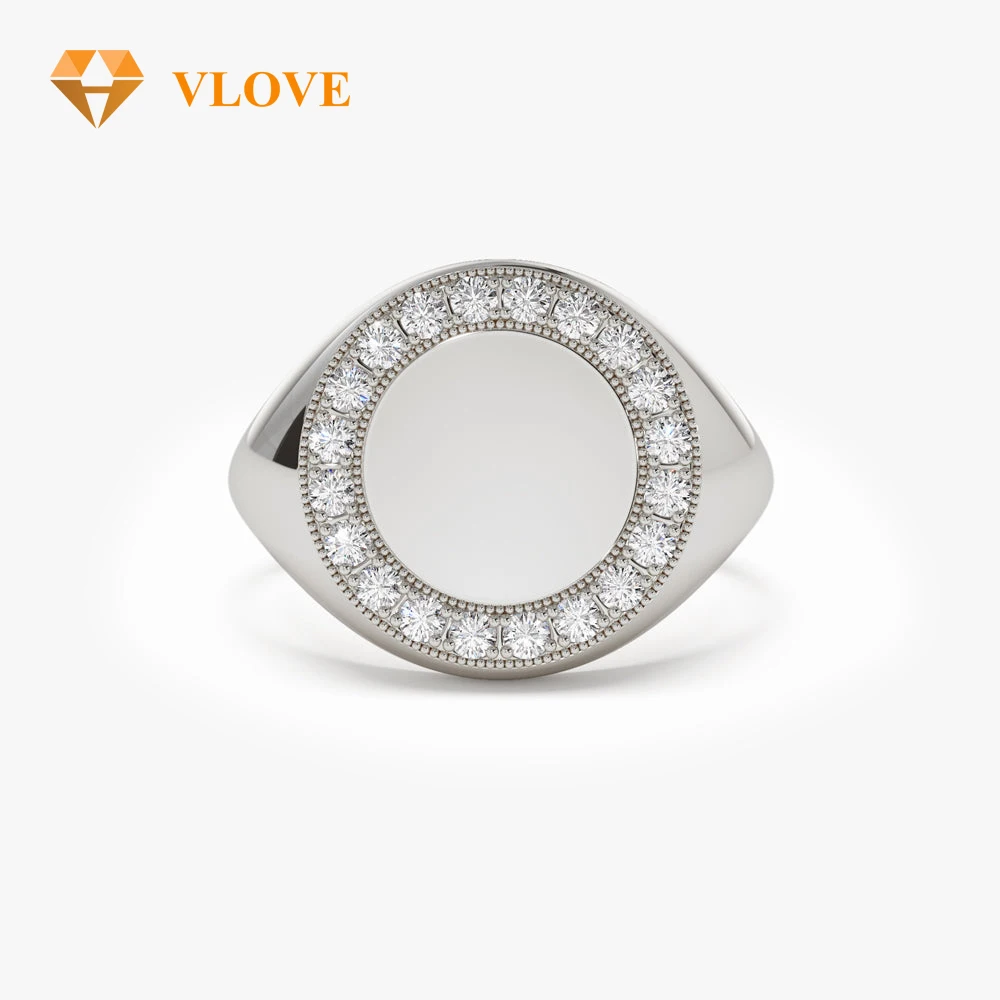VLOVE Classic Hot Selling Jewelry Diamond Rings 14k Engravable Gold Signet Ring