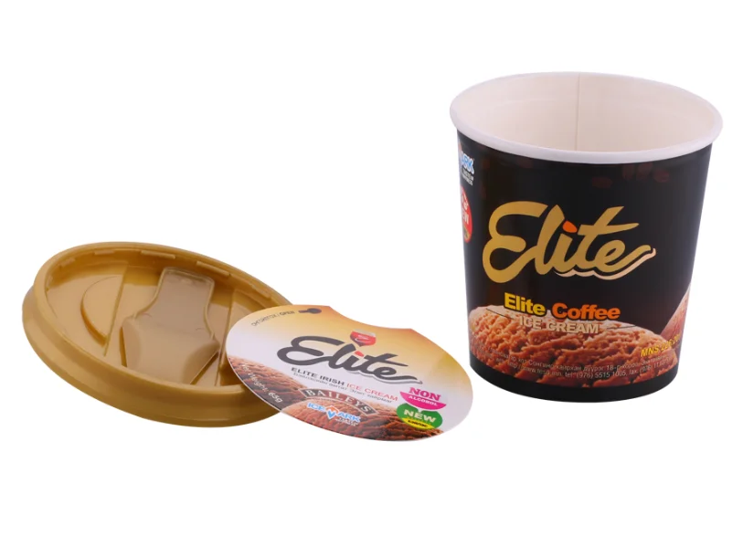 Disposable single wall double coating ice cream paper cup with lid and spoon