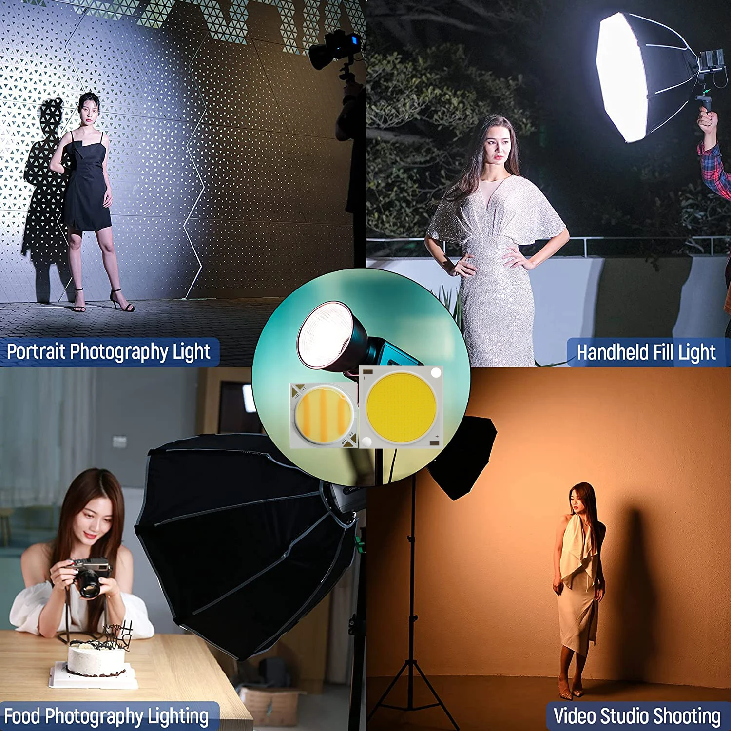 Bi-Color COB LED High CRI 98Ra COB LED Chips 200W 1200W 2400W High Power Dual color Cob for Photography Lamp