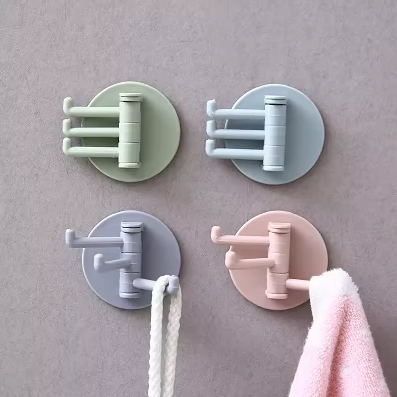 Spot Wholesale No Trace Paste 3 Branch Rotating Hook Kitchen Bathroom Wall Hook Home Plain Nail-free Sticky Hook